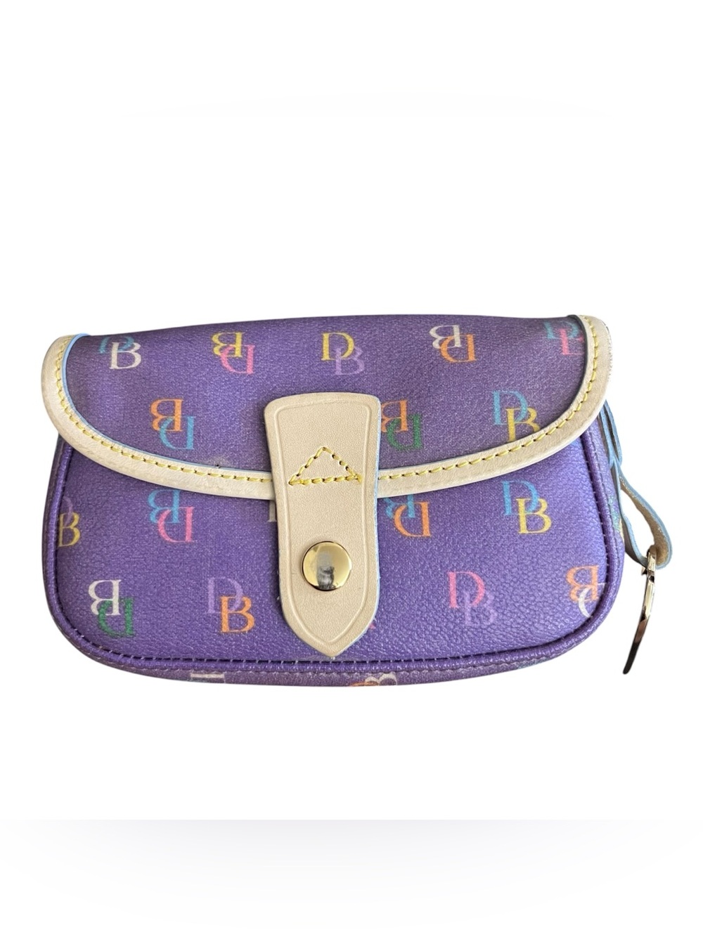 Vintage Dooney & Bourke Rainbow Monogram Flap Wristlet Purple Y2K